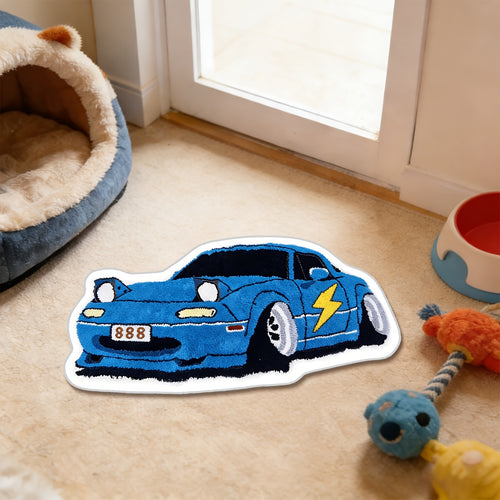 1pc Blue Lightning Sports Car Rug Bedroom Gaming Room Decor Supercar Style Irregular Rug Game Enthusiast Bedroom Game Room Decor Rug Cute Cartoon Sports Car Cool Carpet Anti-slip Soft Washable Rug Indoor Floor Mat Cool Modern Home Decora Area Rug