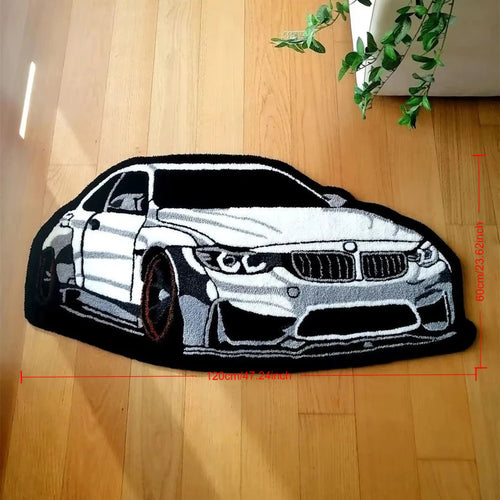 Gift for Owners, Cool White Car Carpet Rug Digital Printing Technology Easy Housewarming Gift Handmade Non-Slip Decorative Carpet for Living Room, Rug for Bedroom, Rug for Kitchen