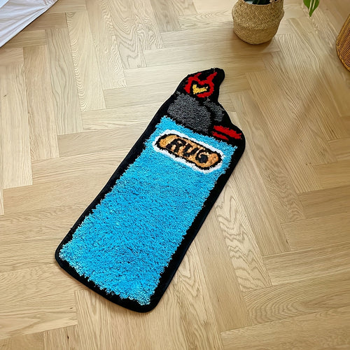 Chic Blue Lighter Tufted Rug - Retro Rainbow Design, Fluffy & Anti-Slip for Bedroom, Living Room, Bathroom - Machine Washable Polyester Home Decor Mat